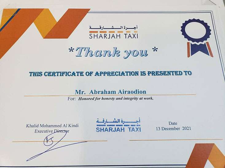 Nigerian driver Returns AED 100,000 Found In Taxi